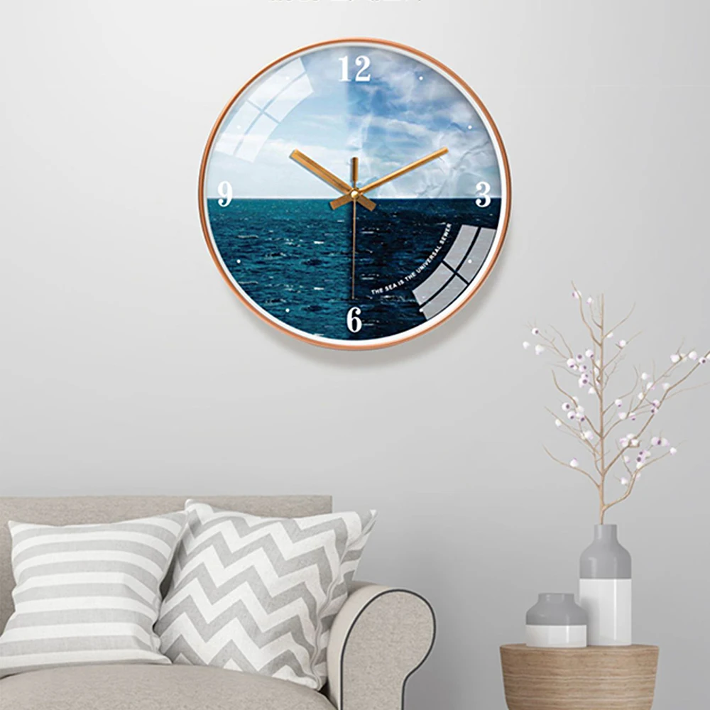 

Modern Silent Wall Clock Seaside Scenery Quartz Movement Elegant Decoration For Living Room Bedroom Hotel Summer Style