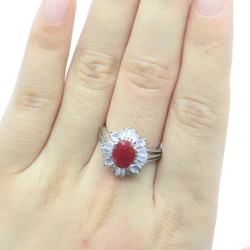 Buy 3 Get 1 Free 16x14mm 2.7g Real Red Ruby Green Emerald Blue Sapphire CZ Women Engagement Silver Rings Many Sizes