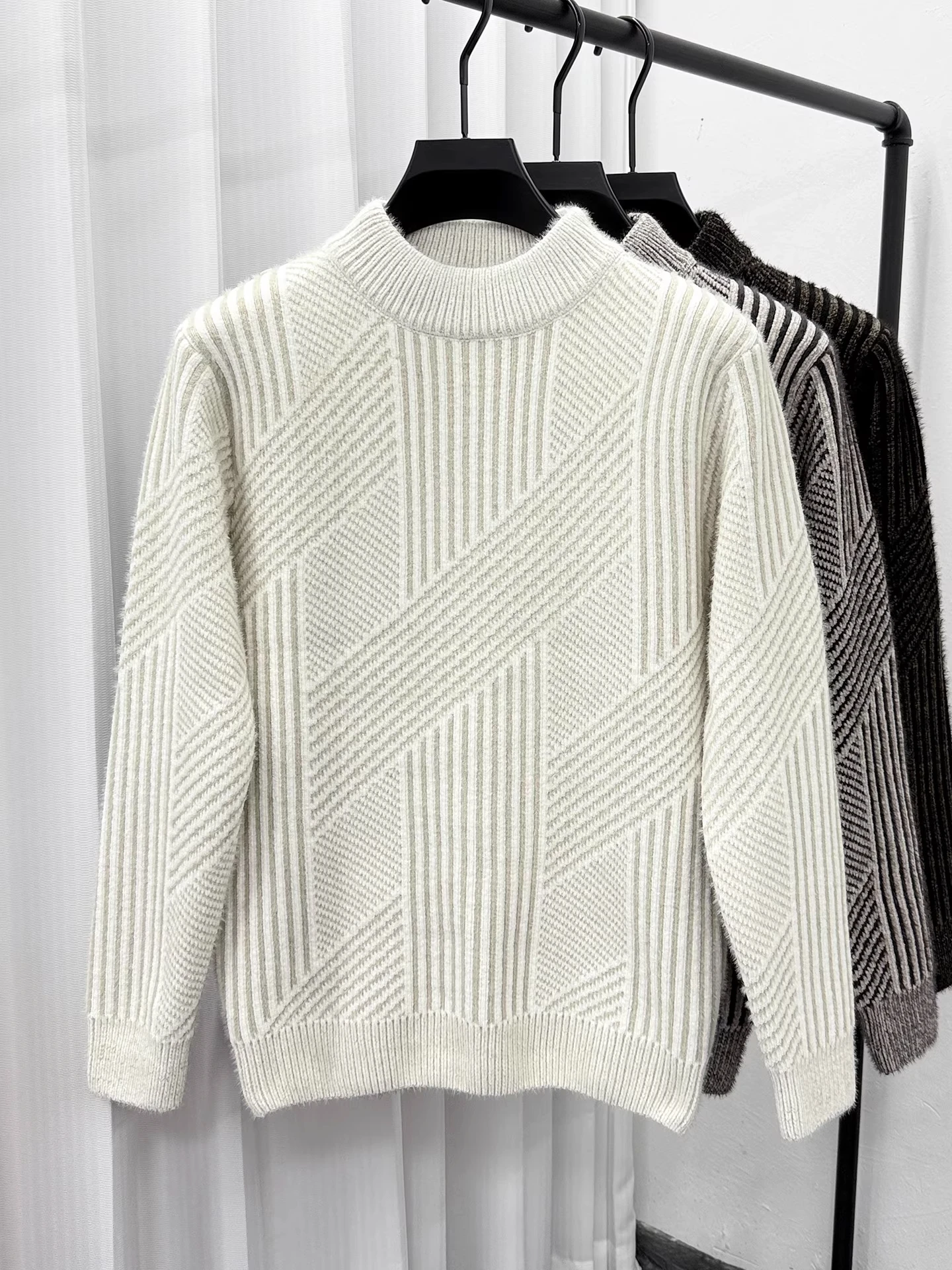 

Мужской теплый вязаный свитер Thiened с высоким воротником, длинный свек, повседневная внутренняя одежда, облегающий зимний модный топ