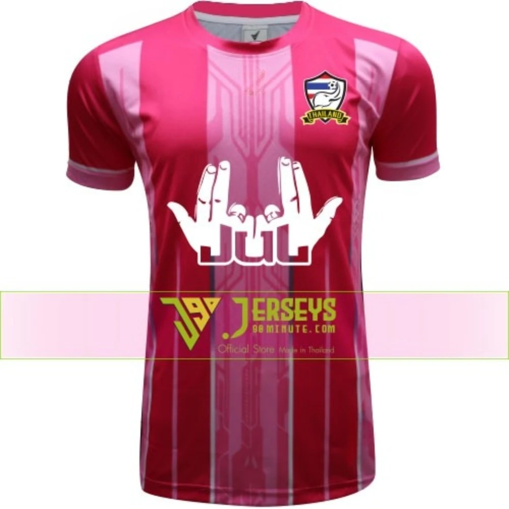 

Thailand National Team Pink Soccer Jersey - Unique Hand Gesture Print Thai Elephant Badge Sports Shirt By 99Jerseys
