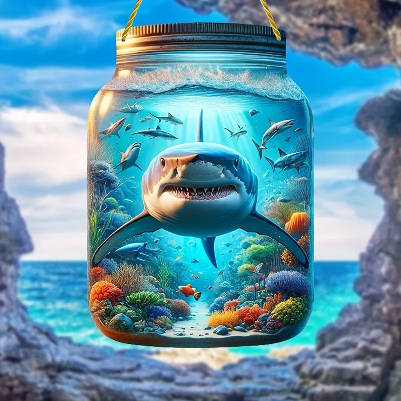 

Ocean Great White Shark Megalodon Bottle with Rope Pendant Window Porch Hanging Ornament