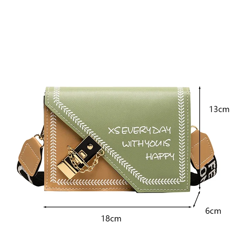 New Female Wide Strap Messenger Bag Women Fashion Shoulder Bags Ladies Handbag Casual Chain Crossbody Bag Purses for Girls