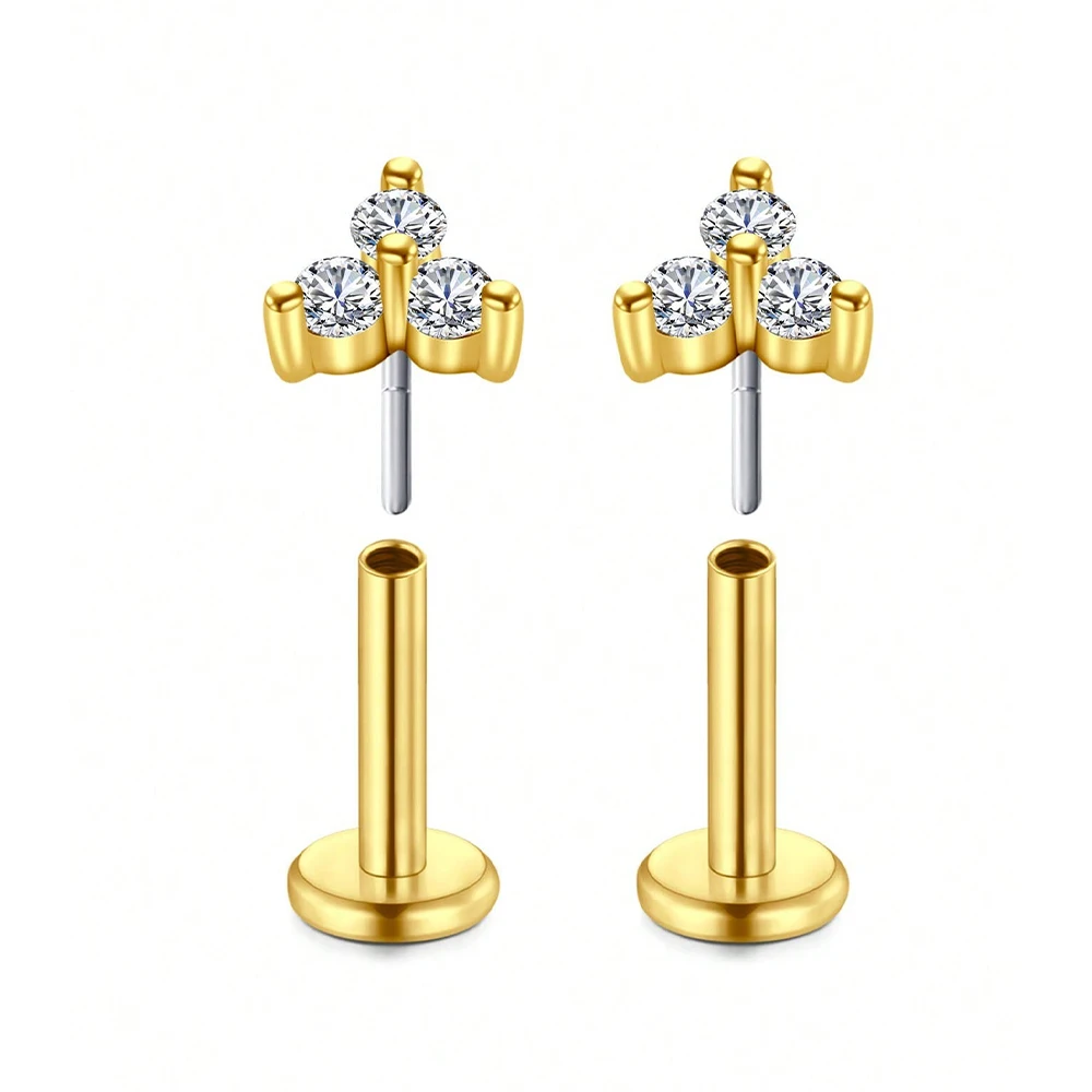 Women's 20G Threadless CZ Push In Flat Back Stud Earrings