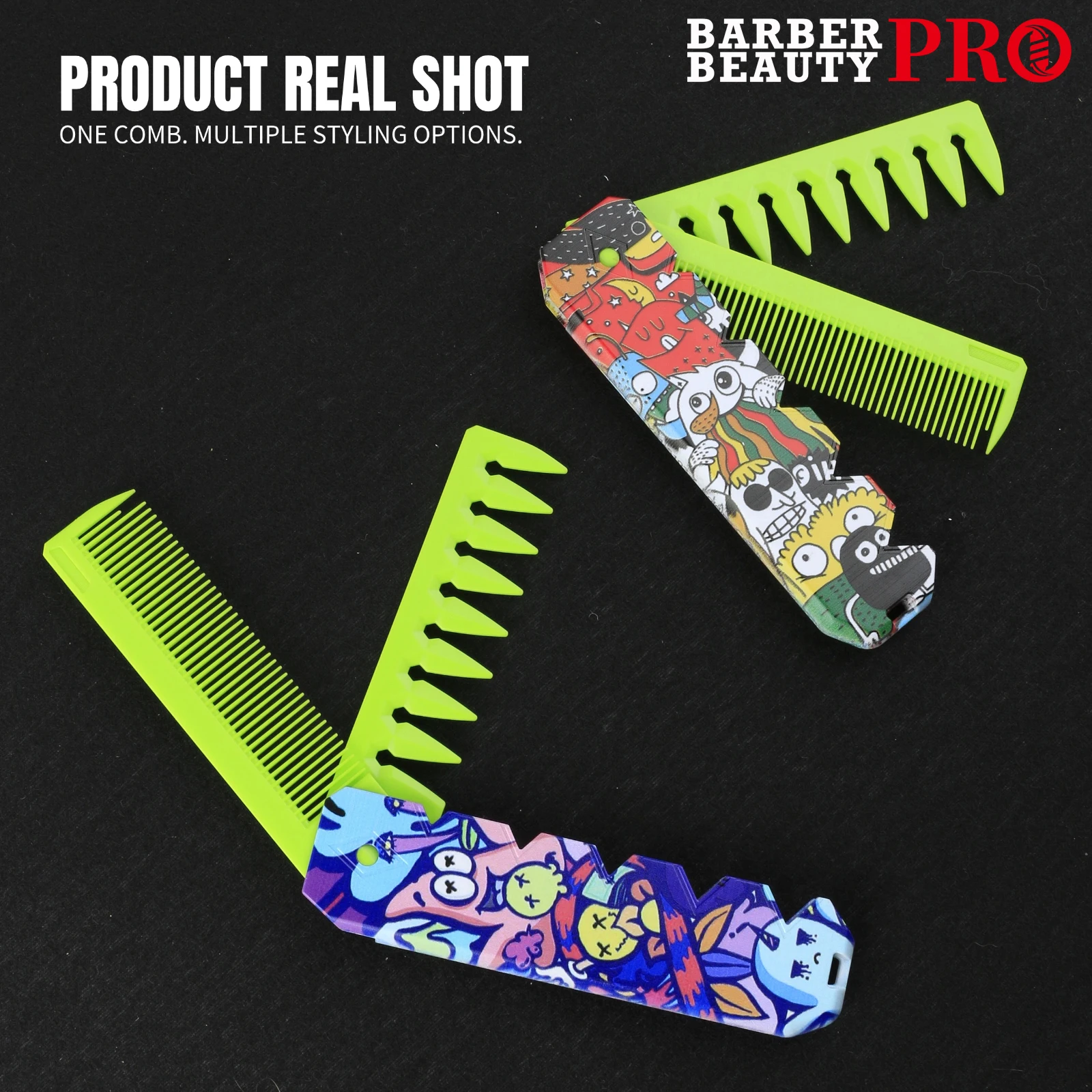 Men Folding Hair Comb Dual Side Fine & Wide Tooth 180° Portable Pocket Slick Back Styling Comb for Barbershop Home Travel Use