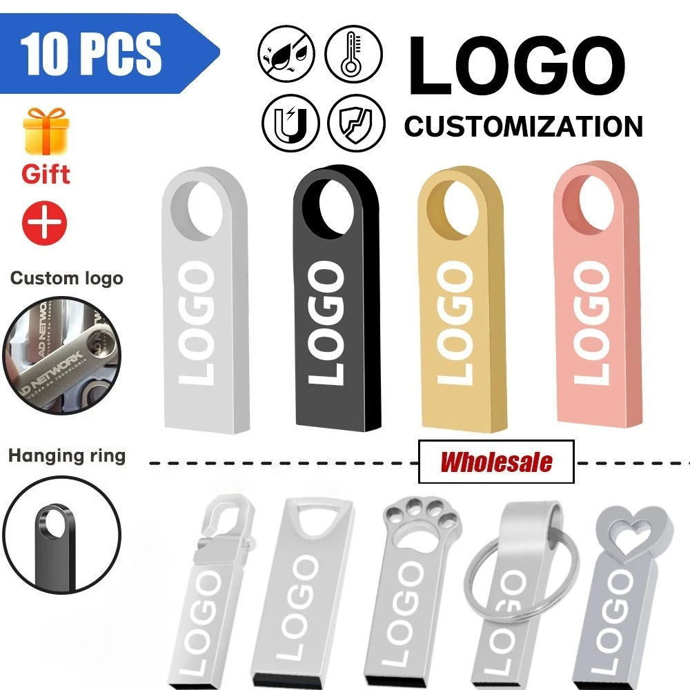 

10 шт./лот USB 2.0 флэш-накопитель 1 ГБ 4 ГБ 8 ГБ 16 ГБ металлический флэш-накопитель 32 ГБ 64 ГБ флэш-накопитель бесплатный индивидуальный подарок USB-накопители