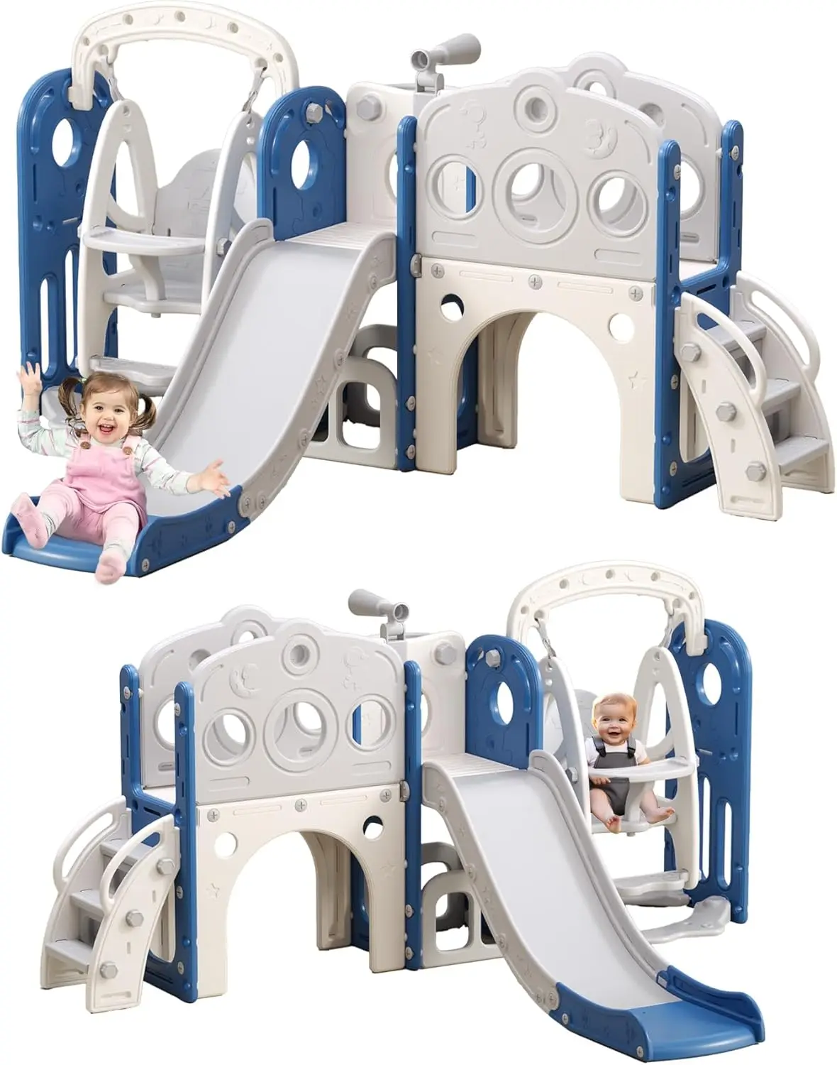 Slide para crianças, balanço e escorregador para crianças, conjunto interno e externo para crianças com cesta de basquete e conjunto de bola