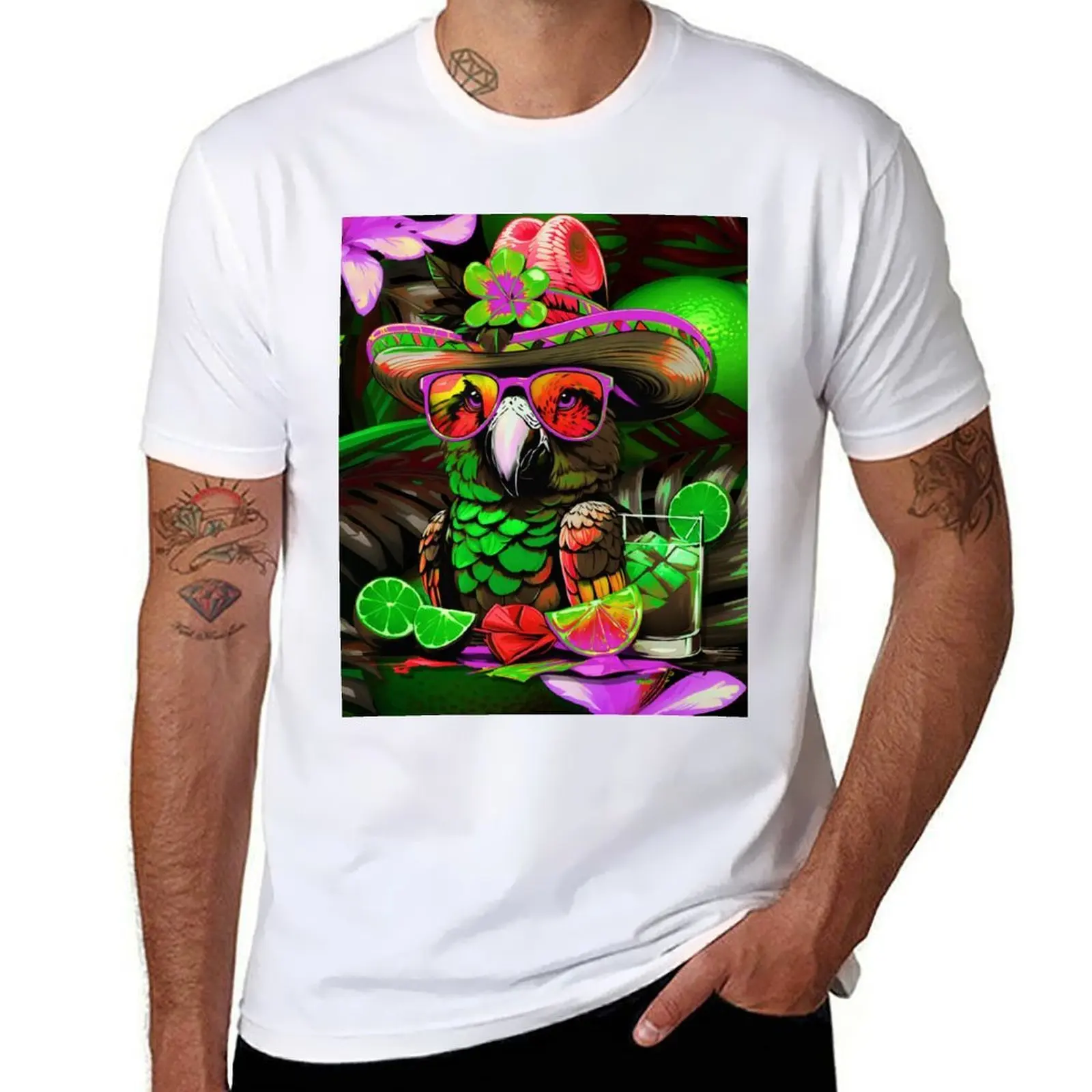 

Fabulous Parrot Refreshing Lime Pattern T-Shirt funny t shirts cotton man t shirts cotton T-Shirt