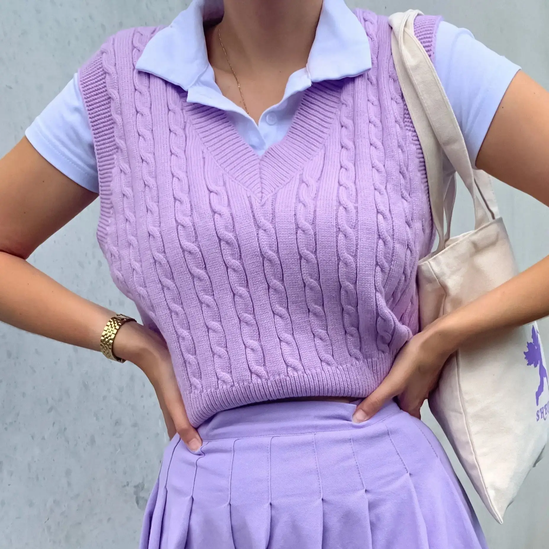 

Women's V-Neck Ribbed Knitted Sweater Vest Autumn Sleeveless Rib Preppy Style Pullover Knit Sweater Vest Women Solid Tank Tops