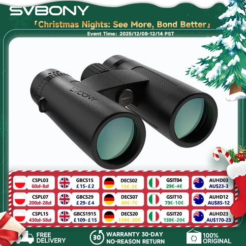 Svbony SV202 Binoculares ED gran angular mejorados 8x32/8x42/10x42 Prisma Bak4 IPX7 impermeable a prueba de niebla para observación de aves Camping