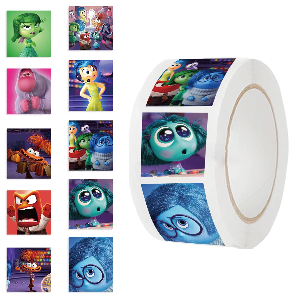 500pcs/Roll Disney Inside Out Cartoon Sealing Stickers Anime DIY Laptop Decals Decoration PVC Sticker Reward Gift Kids Toys