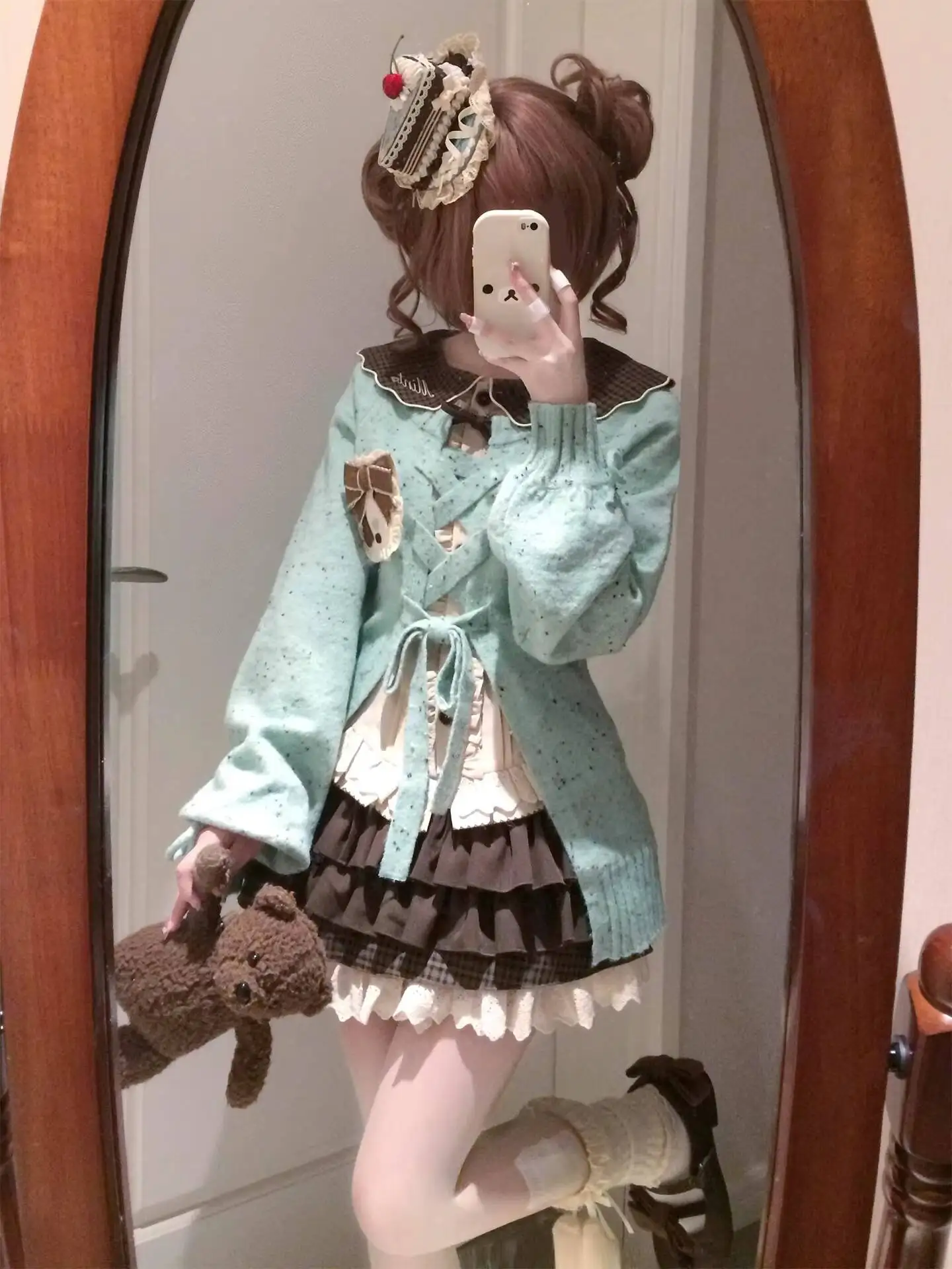 

Delicate Color Sweet Girl Style Sweater Three-Piece Set Short Skirt New Autumn Winter Outfit Lolita Skirt Daily Wear