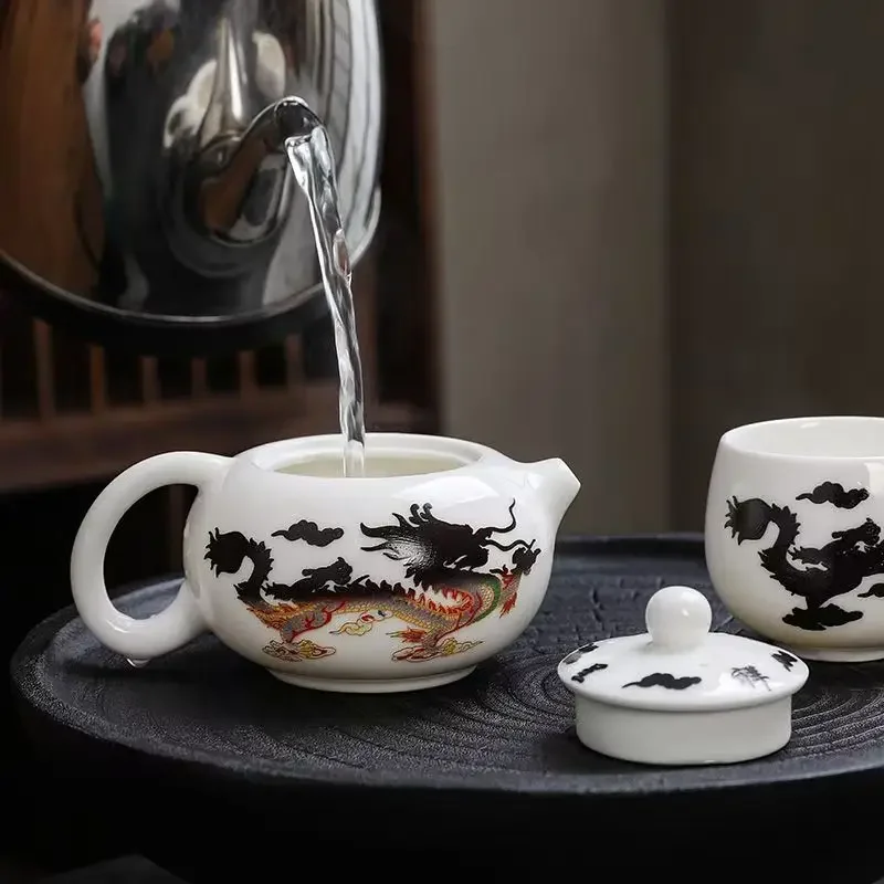 

Чайник ручной работы Xishi Dragon Phoenix с изменением цвета, из глины цзыша и белой керамики, со встроенным фильтром для чайных заваринок, 1 чайник с 2 чашками