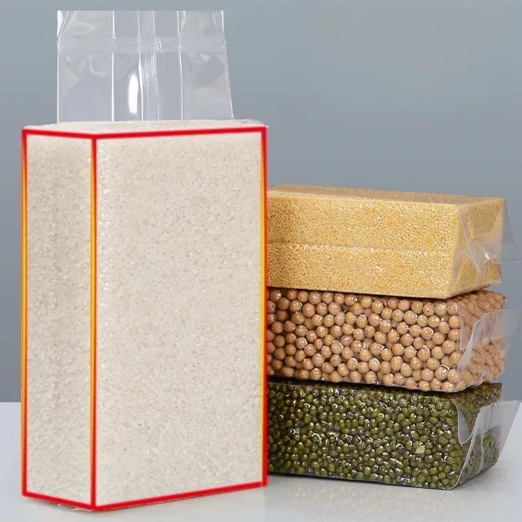 100pcs Thick Nylon Rice Brick Vacuum Packaging Bag Transparent Square Brick Rice Mixed Grain Food Moisture-proof Sealed Bags