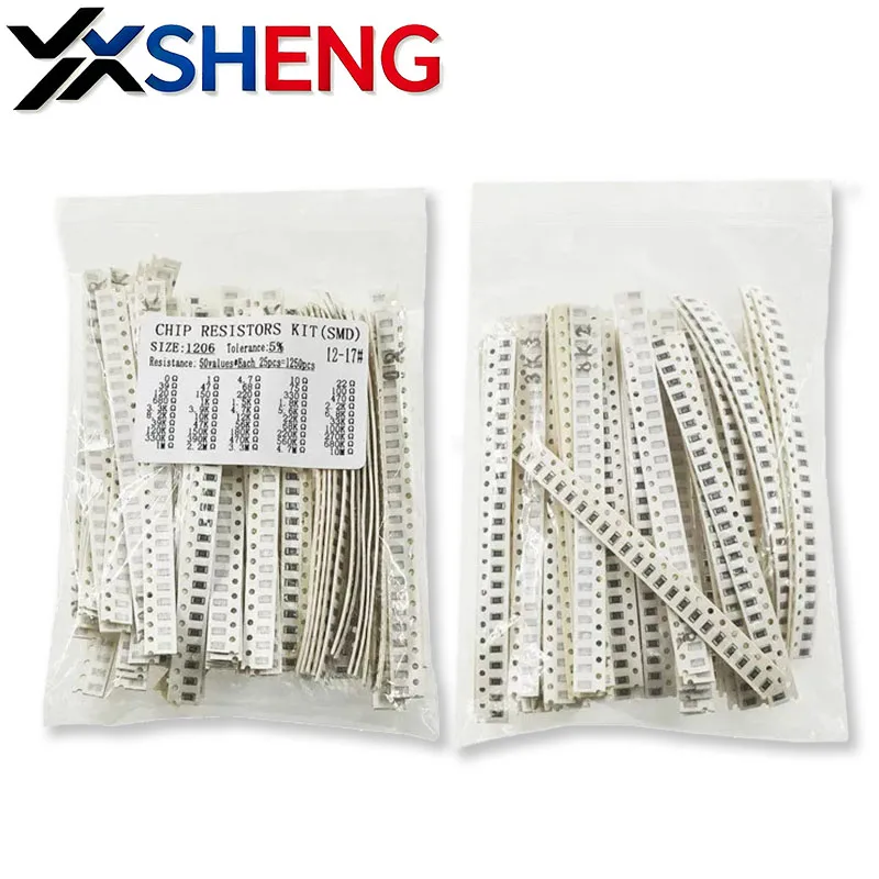 1250PCS 1206 5% SMD Resistor Pack 50Values 0Ω~10MΩ, 1R 10R 100R 220R 330R 470R 680R Chip Fixed Resistor 1K 102 10K 103 100K 104