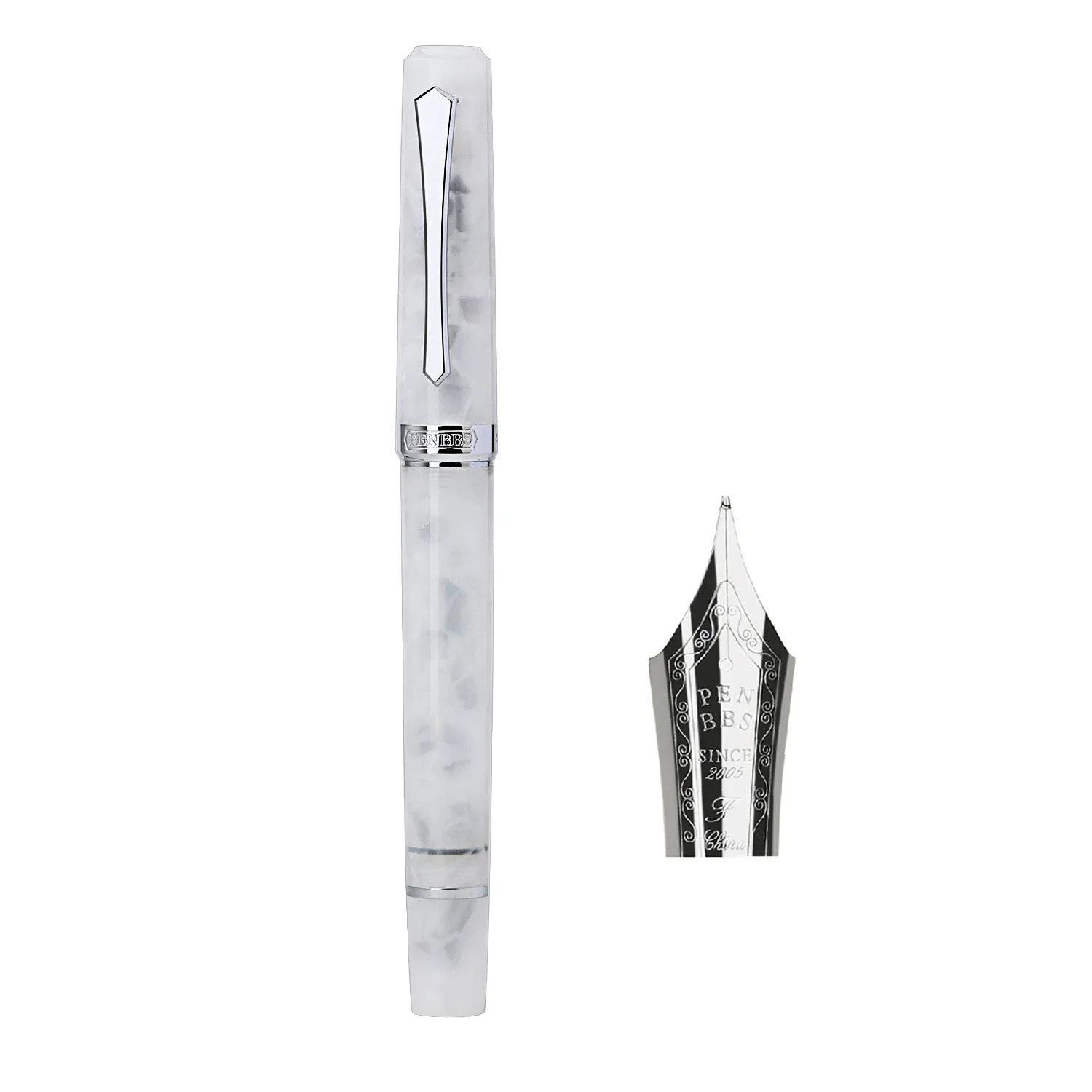 Penbbs 489 Touchdown Filling Fountain Pen Fine Nib, Beautiful Snow Acrylic Writing Pen with Gfit Box for Business Office