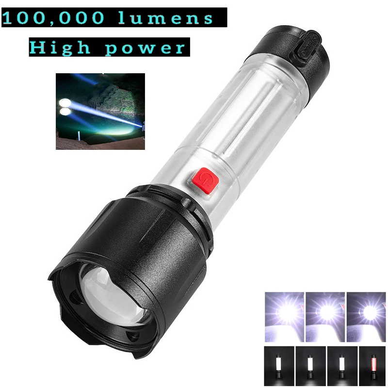 

High-Power Led Flashlight Rechargeable Battery 7-Speed Light Mode Camping Lantern Power Bank Can Zoom Long Shot Tactical Torch