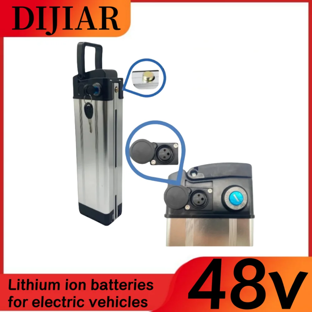 New 48V 20ah 25ah 30ah 35ah 40ah Silver Fish 48V Lithium Battery with Aluminum Case Anti theft Lock Comes with Charger as a Gift