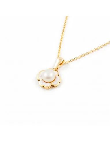 Gold enamel flower pendant with Pearl (9kts)