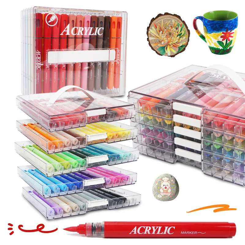 24/36/48/60 Color Direct-Liquid Acrylic Marker Pen Set Soft Brush Tips for School Painting Drawing Gift Set Art Supplie