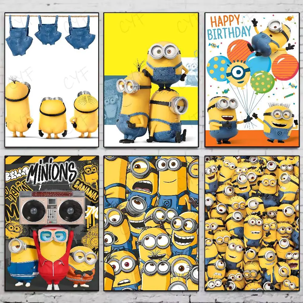 Kawaii M-Minions لطيف الكرتون المشارك غرفة المعيشة المنزلي غرفة نوم بار المدخل لزجة جدار الفن الطباعة مقاوم للماء ديكور جمالي