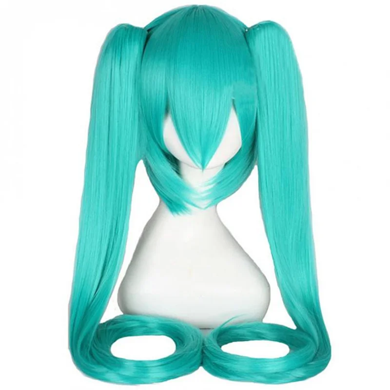 120CM Long Cosplay Blue Wig  Clips with Two Pigtails Anime Sythetic Party Heat Resistant Fiber Birthday Gift Girls