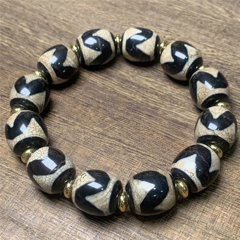 

Браслет из бусин Дзи с агатовым узором, трехглазый, с высоким содержанием масла, старой патиной, выветренным узором, в виде тигрового зуба, Бог богатства