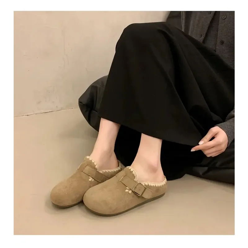 Comwarm сабо на меховой подкладке для женщин и мужчин, зимние нечеткие пробковые тапочки, меховые сабо из пробки, короткие плюшевые домашние пробковые туфли, зимние Zuecos Mujer