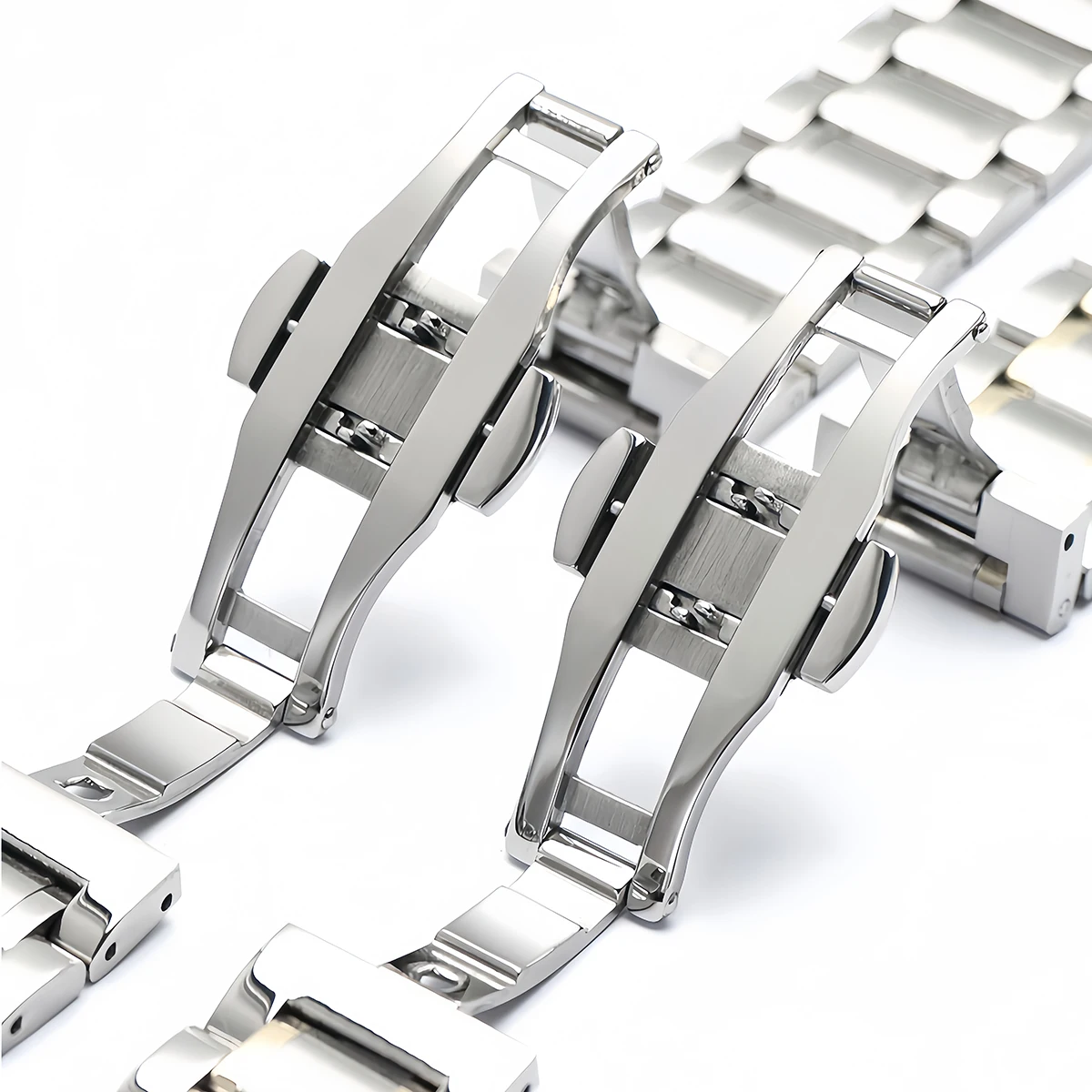 Edelstahl-Uhrenarmband-Schnalle Uhrenarmband-Schmetterlingsverschlüsse Faltschließe Doppeltgepresste Polierte Knopf-Uhrenzubehör – Detail 7