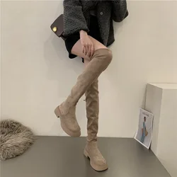 Over The Knee Cowboy Boots Women Design Platform Shoes Fashion Fur Suede Wedges Tnick High Boots Motorcycle Shoes Botas De Mujer