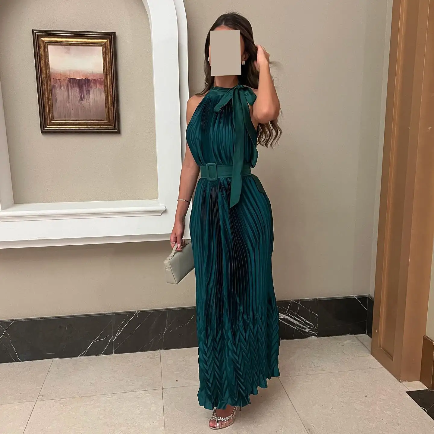 

Customized Modern High Collar Satin Sleeveless Evening Dresses Elegant Straight Ankle Length Celebrity Gowns Vestido De Noche