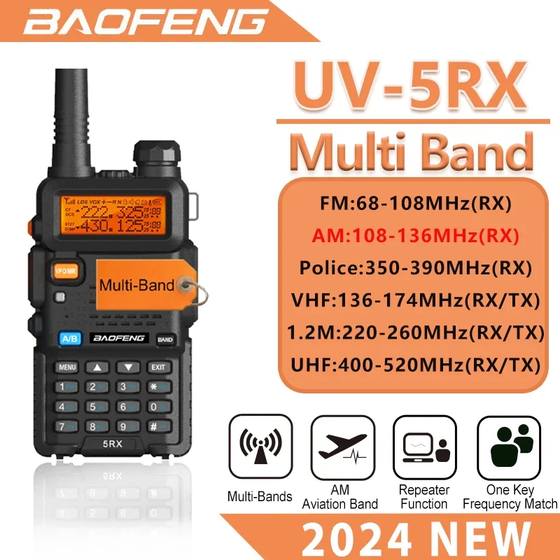 

Новинка 2024, портативный Радиоприемник Baofeng 5RX, 5 Вт, многодиапазонный AM авиационный диапазон, 1800 мАч, 128 каналов, Любительский радиоприемник