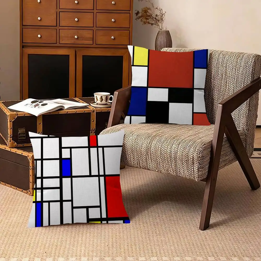 Geometric P-Piet MondrianS  Cushion Cover Pillowcase Upholstery Sofa Throw Pillow Home Decor Pillowcas