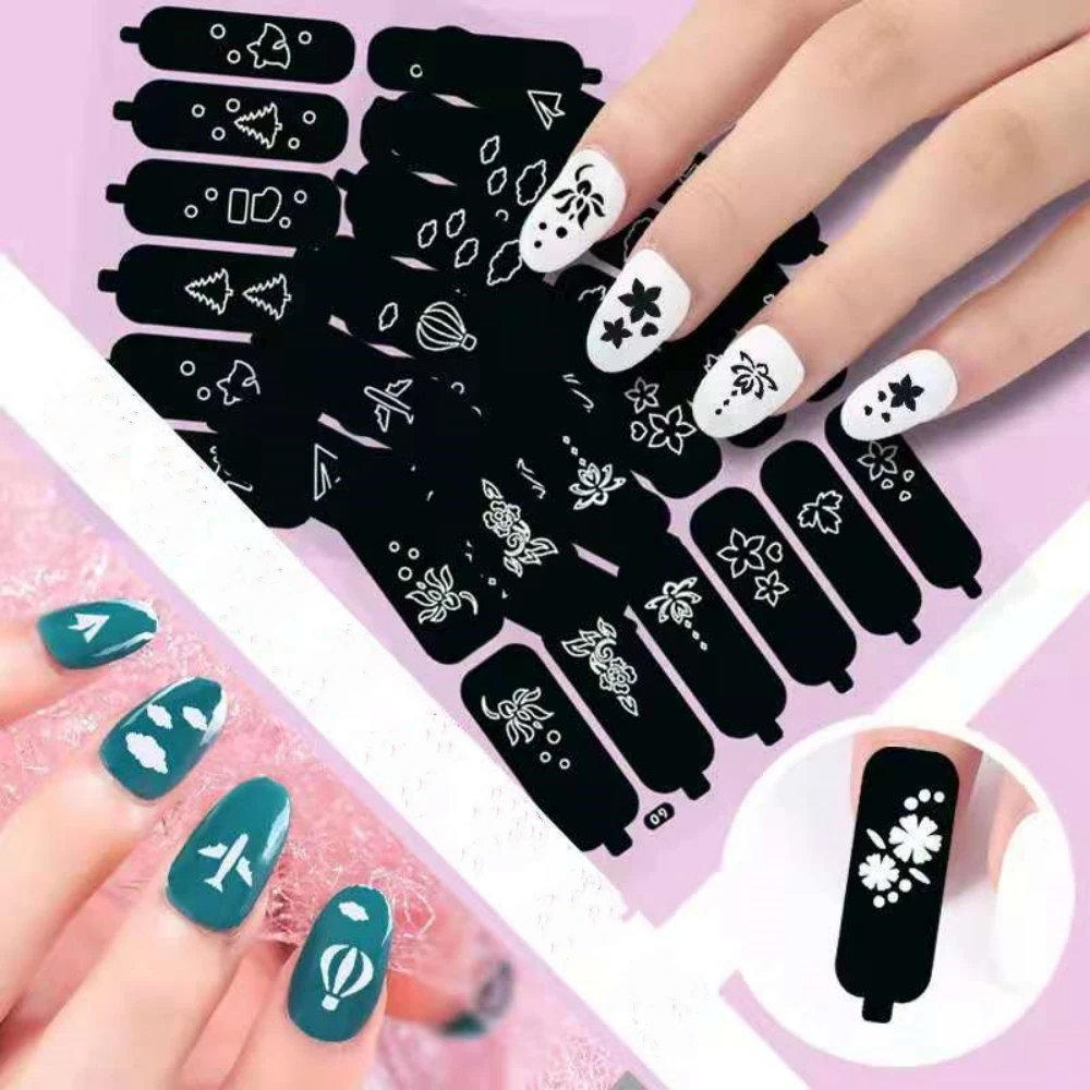 

Nailart Stencil Sticker 24 Sheets with 24 Designs Die Cutout Hollow Decals DIY Manicure Accessories Tools