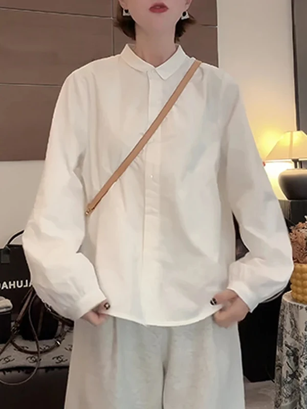 

plus Size Fleece Lined Thick Long Sleeve Single Button Women's Shirt Spring 2026 Design Sensation Anti Aging Versatile Top