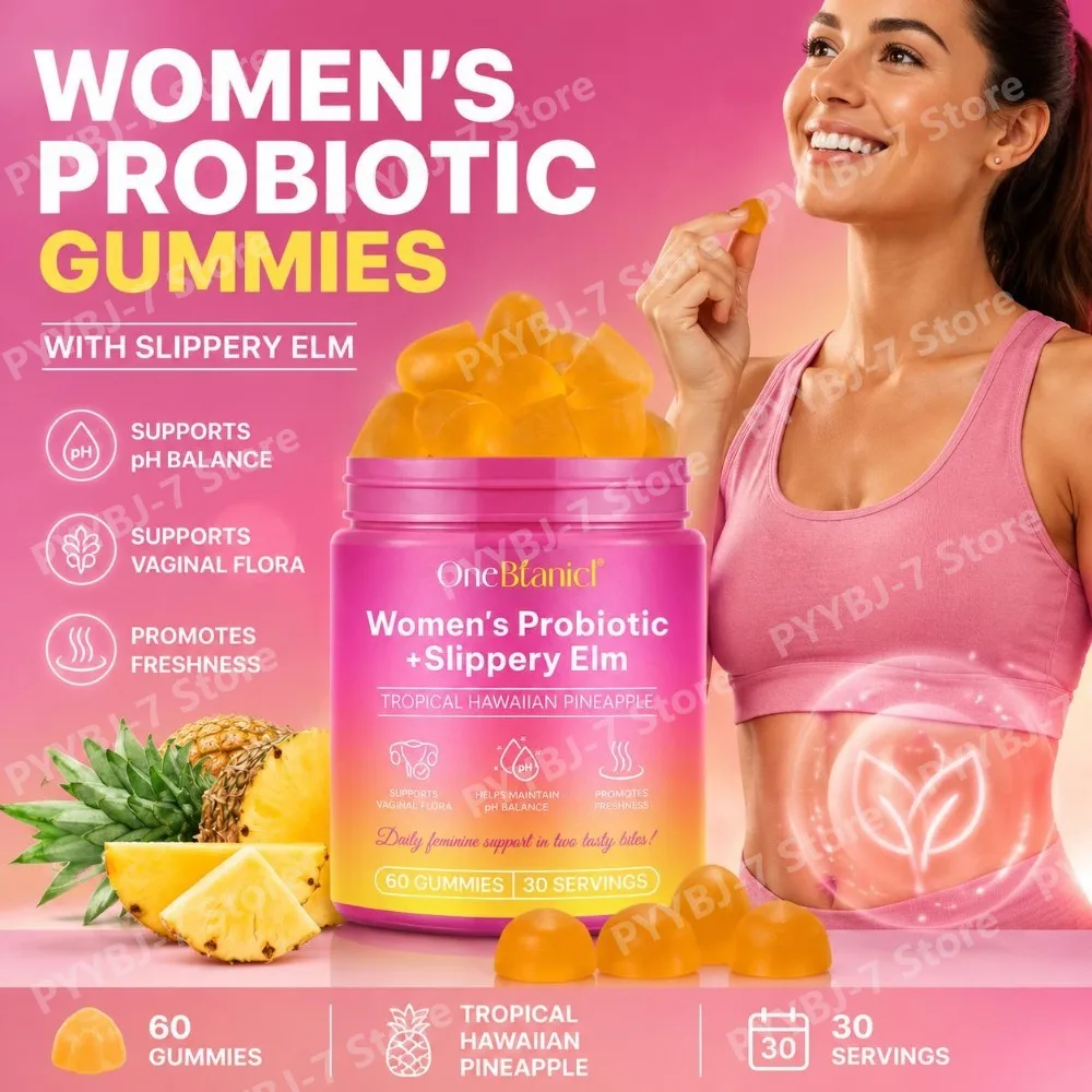 Women's Probiotic Gummies with Slippery Elm and XOS for PH Balance, Healthy Flora & Freshness Support, 60 Gummies