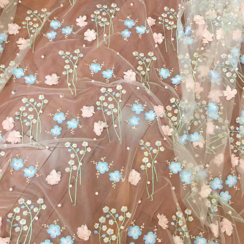 90x145cm Stickerei-Spitzenstoff 3D-Blumen-Netztüll Blumenstoff DIY Kleid Rock Vorhang Handwerk Tutu-Rock Vorhang-Zubehör – Detail 6