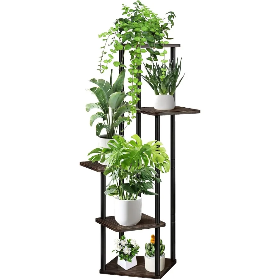 

5-уровневая деревянная высокая подставка для растений, металлическая стойка, домашний держатель для нескольких цветочных горшков, полки, угловая стойка, полка для цветов, стеллаж для хранения