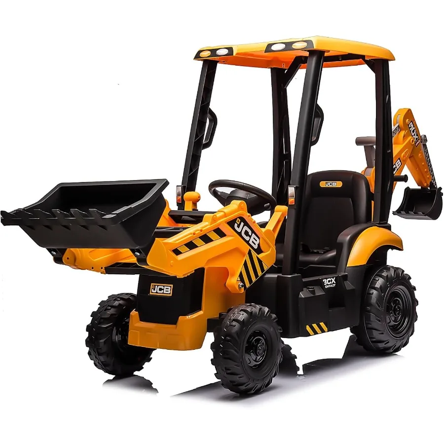 12V JCB ライドオンショベルカー、リモコン付き乗用車、3/8スケール、フロントローダー、バックホー掘削アーム、トラクターとブルドーザーモード搭載