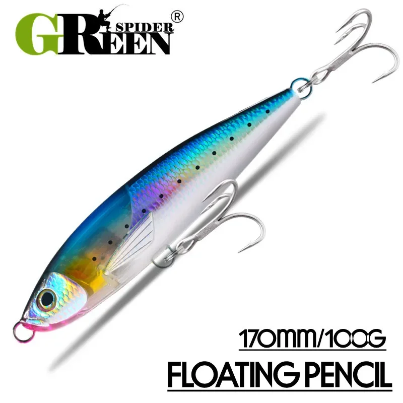 GRS Flash Blade Floating Pencil Fishing Lure Topwater Wobbler Hard Bait Stickbait 170mm 100g For GT Sea Saltwater Fish Tackle