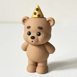 Bear Cake Topper Blowing Candles Bear Beige Brown Balls Gift Boxes for Kids Happy Birthday Cake Toppers Ins Style Cake Deoration