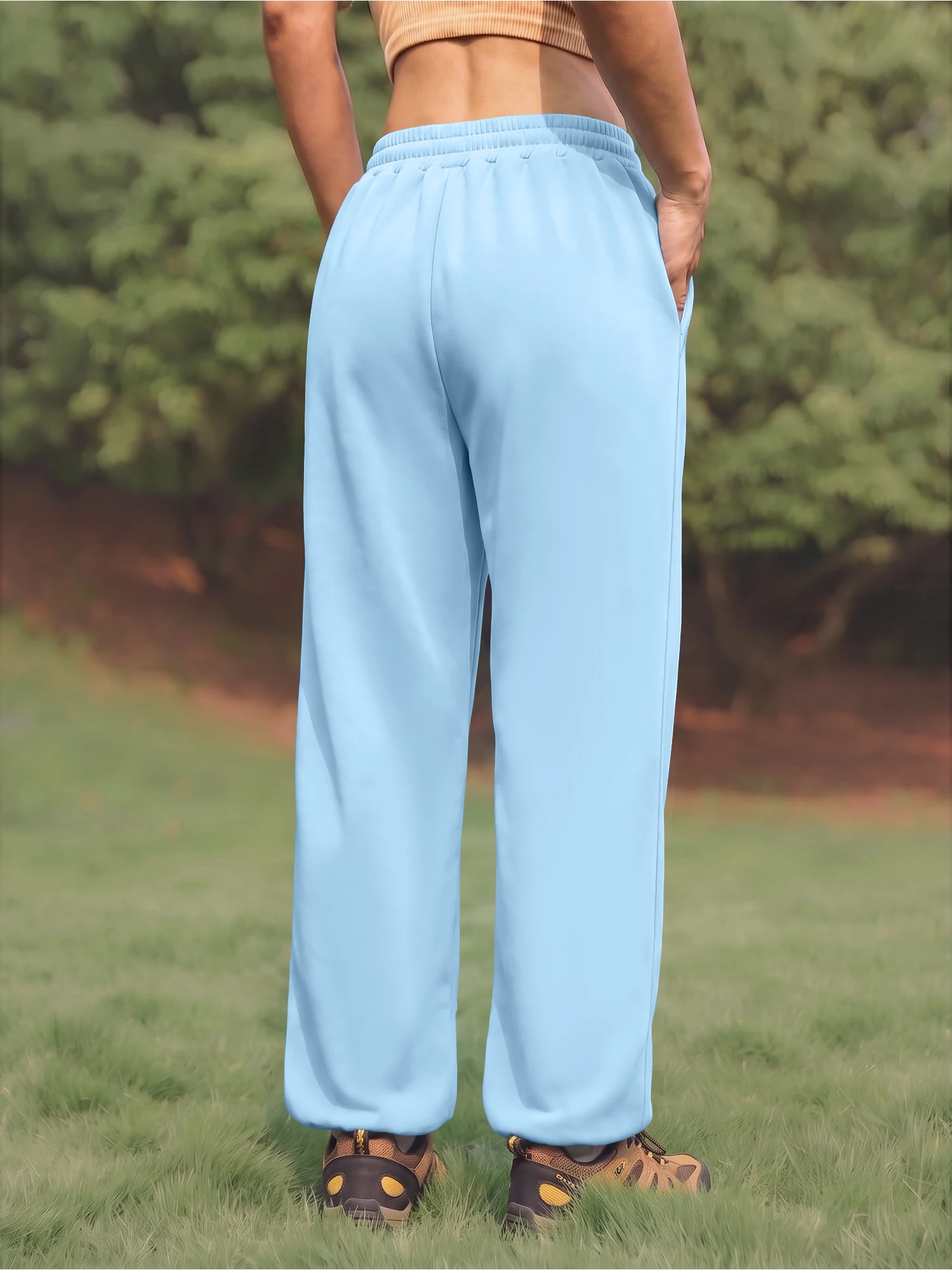 Women Soft Knit Jogging Trousers Drawstring Elastic Waist Loose Ankle Cuff Loungewear Sweatpants For Relax