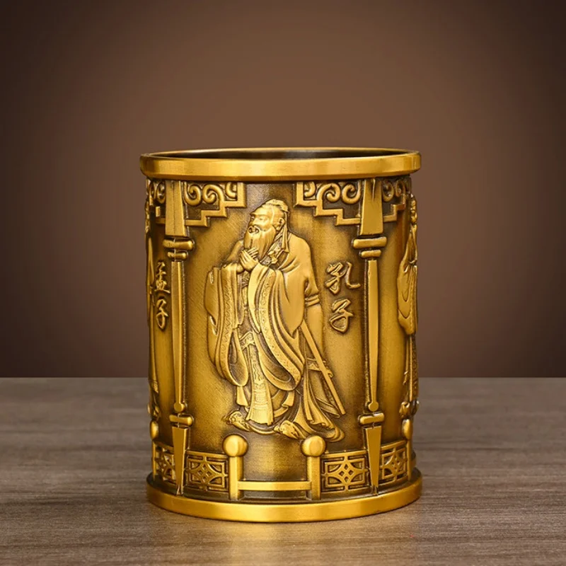 

Chinese copper carving pen holder brush pot ornament Chinese style study office desktop decoration exquisite gift