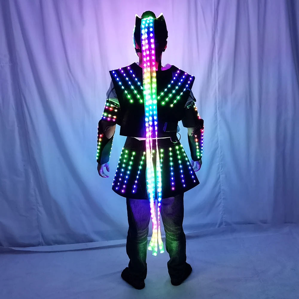 Full Color Women\'s LED Robot Suit Costume Traje LED Lights Luminous Skirt Dress Jacket Performance Wear Helmet