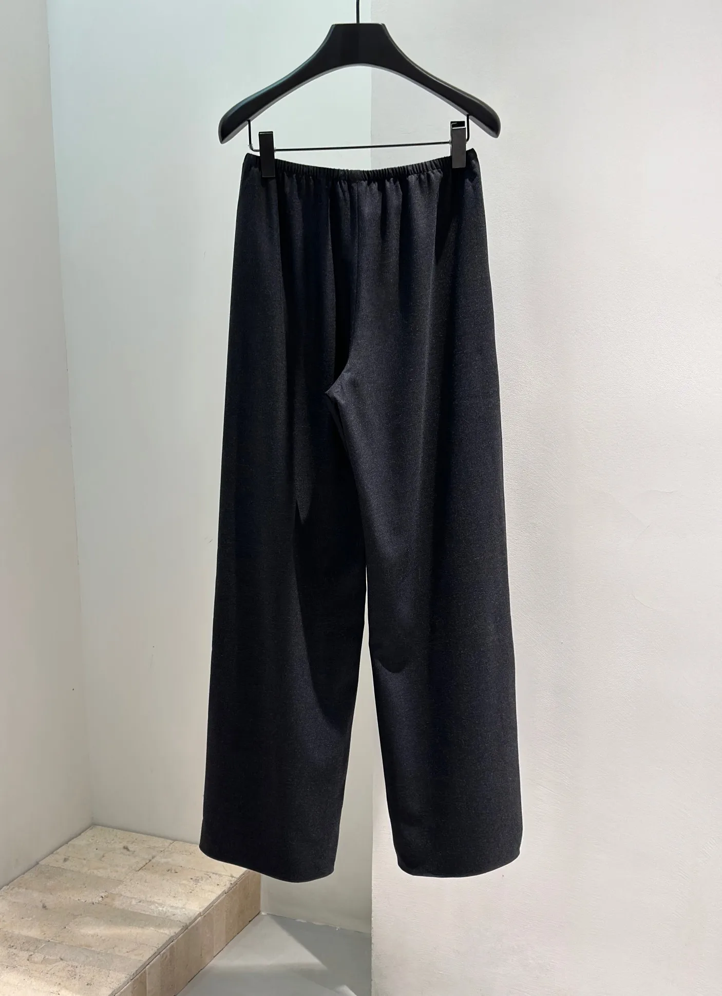 French Style Women 100% Wool Solid Elastic Waist Wide Leg Pants Elegant Lady All Match Long Trousers Pant 2025 Autumn