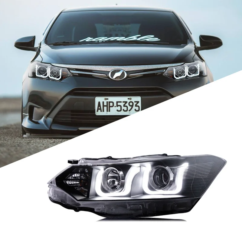 Suitable 13-16 for Toyota New Vios Headlight Assembly Modification LED Daytime Running Light Bifocal Lens Xenon Headlight