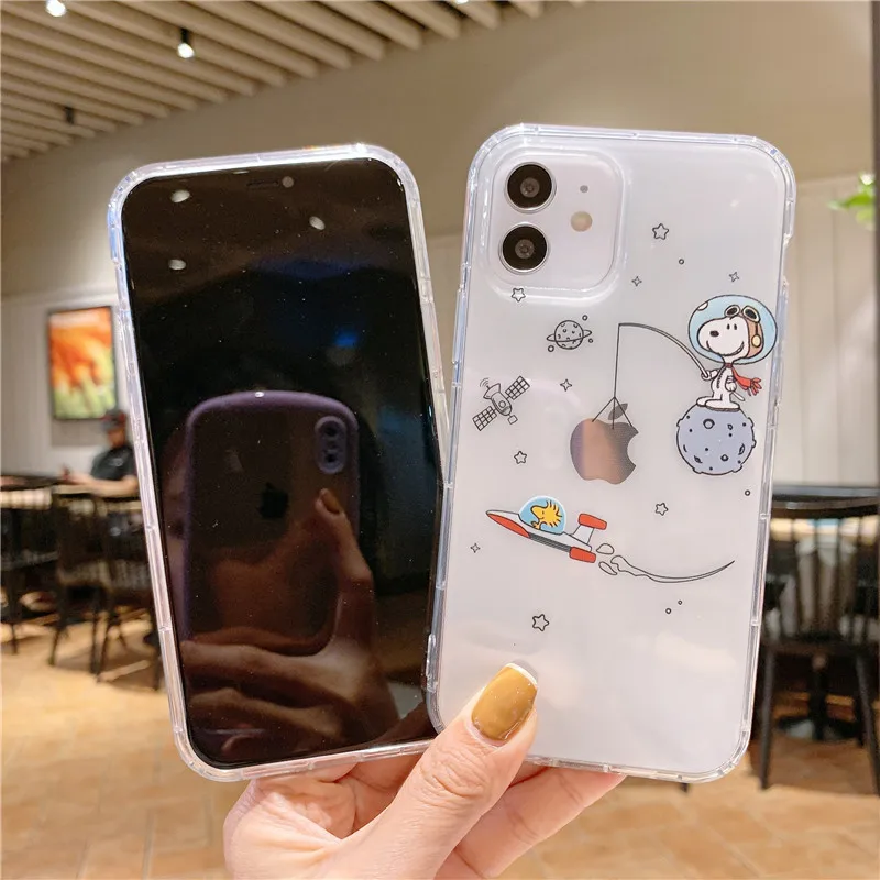 Custodia per telefono trasparente Snoopy astronaut Cartoon per iPhone 16 15 13 12 11 Pro Max Xr Xs Max 14 Plus 8 Plus custodia morbida carina