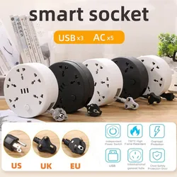 Circular Power Extension Board Power Strip With Usb Cable Plug 2m Retractable Power Cord Home High Quality UK EU US Socket