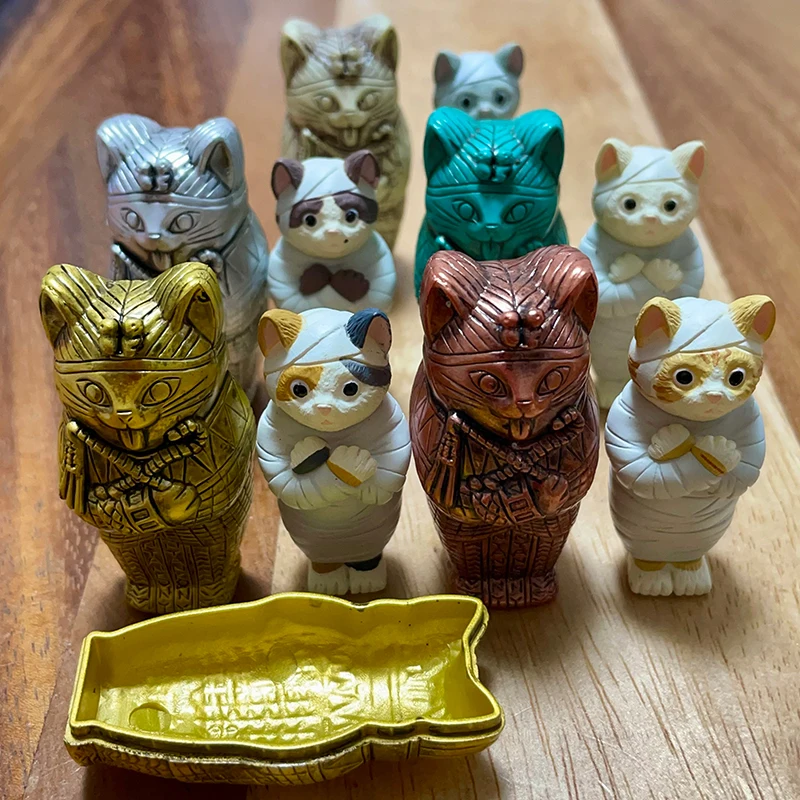 Japan Kitan Club Miniatures Figurines Egyptian Pharaoh Mummified Cat Gashapon Toy Three Flower Cat Decoration Accessories