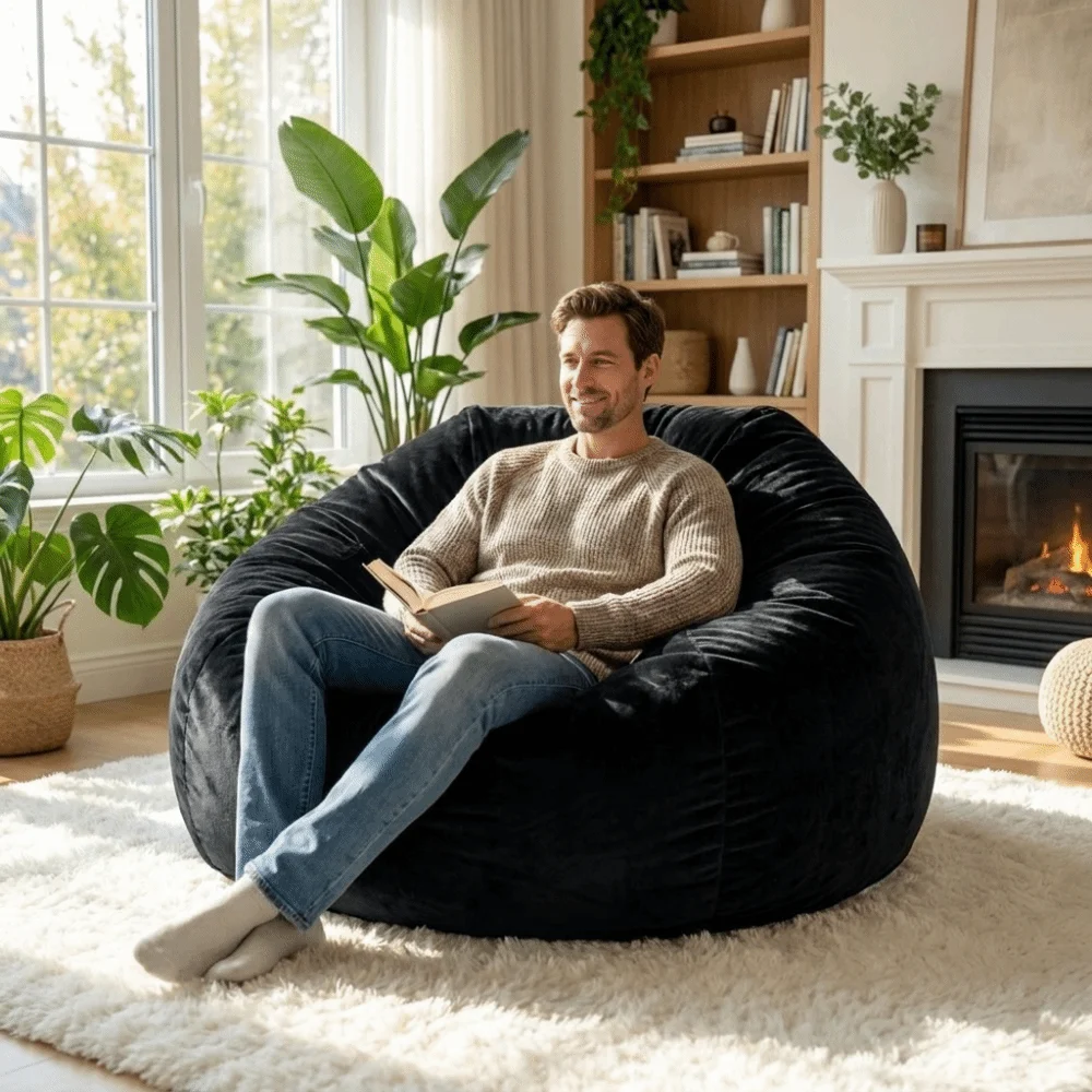 Fabric Bean Bag Chair Cover Washable Removable Puff Couch Cover Soft No Filling Lazy Sofa Cover Small Apartments