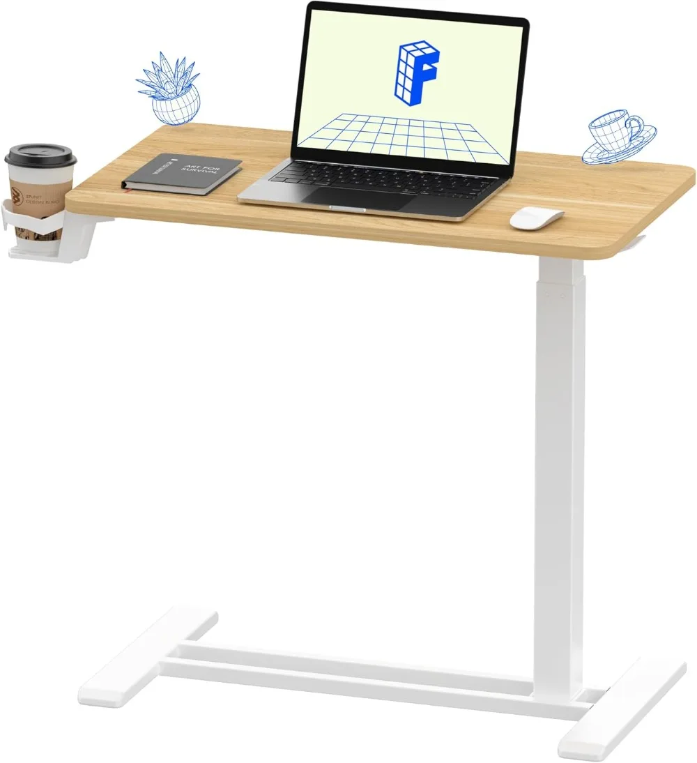 Mobile Standing Desk Laptop Desk Rolling Computer Cart Movable Overbed Table Hospital Home Use(Maple Table)